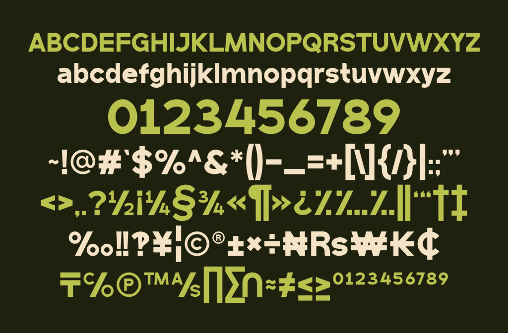 Bảng chữ cái và kí hiệu của Font 1FTV Kalhen